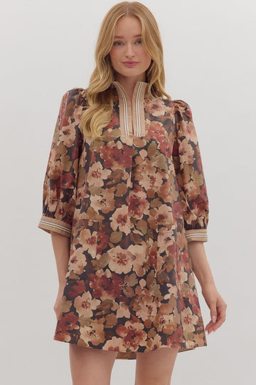 Patch Pocket Floral Print Mini Dress By Entro