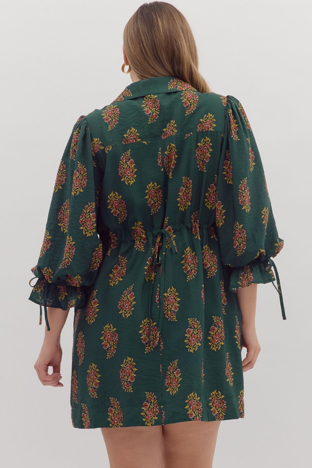 R/D Plus Size Puff Sleeve Mini Dress W/ Back Drawstring Tie