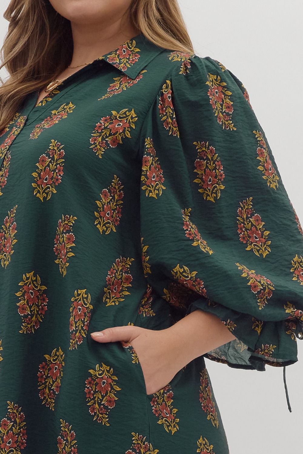 R/D Plus Size Puff Sleeve Mini Dress W/ Back Drawstring Tie