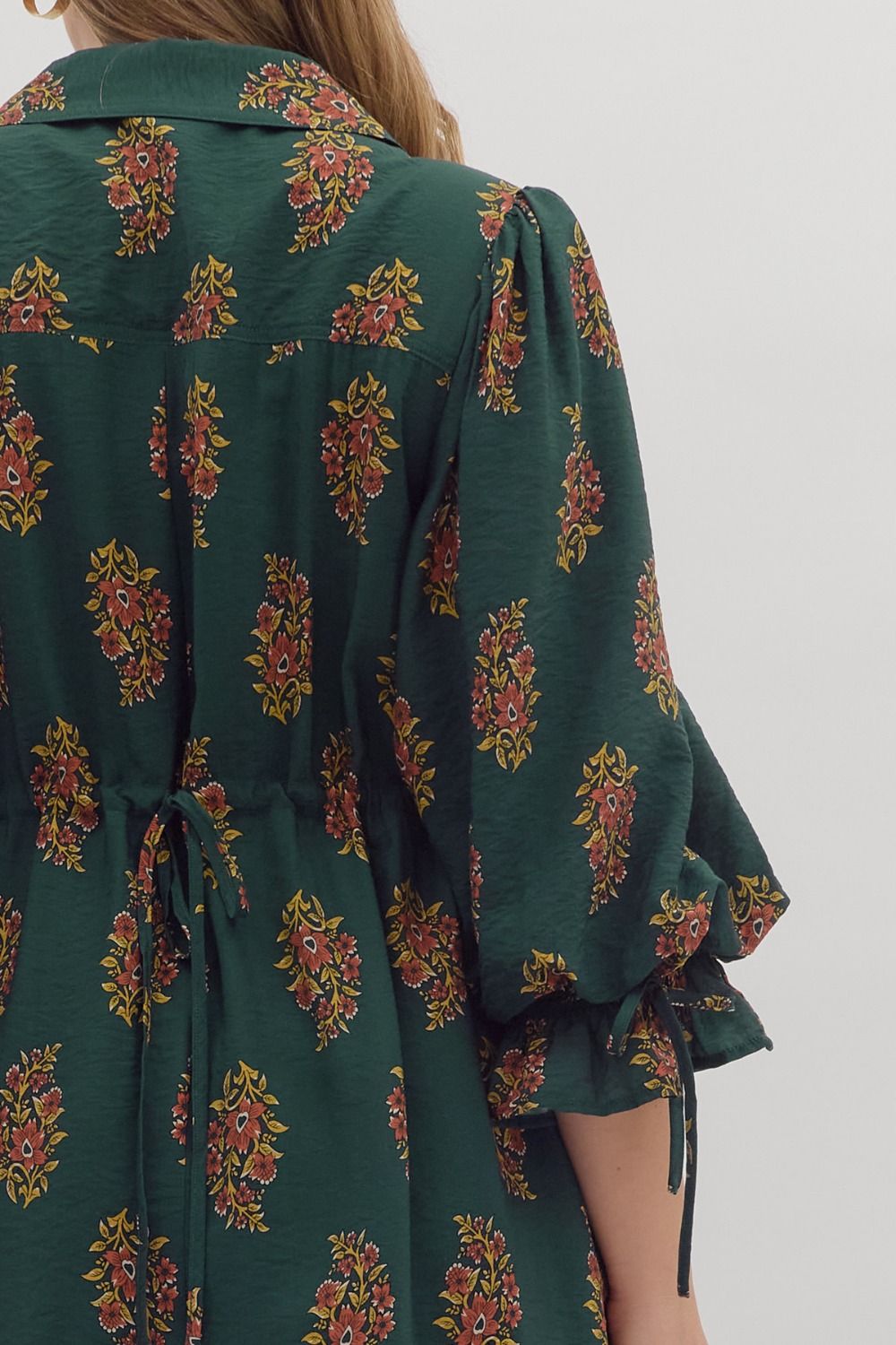 R/D Plus Size Puff Sleeve Mini Dress W/ Back Drawstring Tie