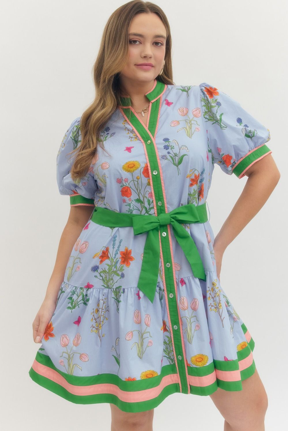 blue floral mini dress puff sleeves