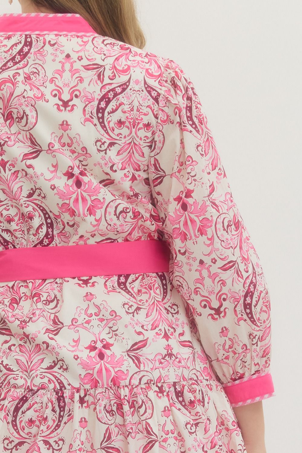 pink printed mini dress puff sleeves