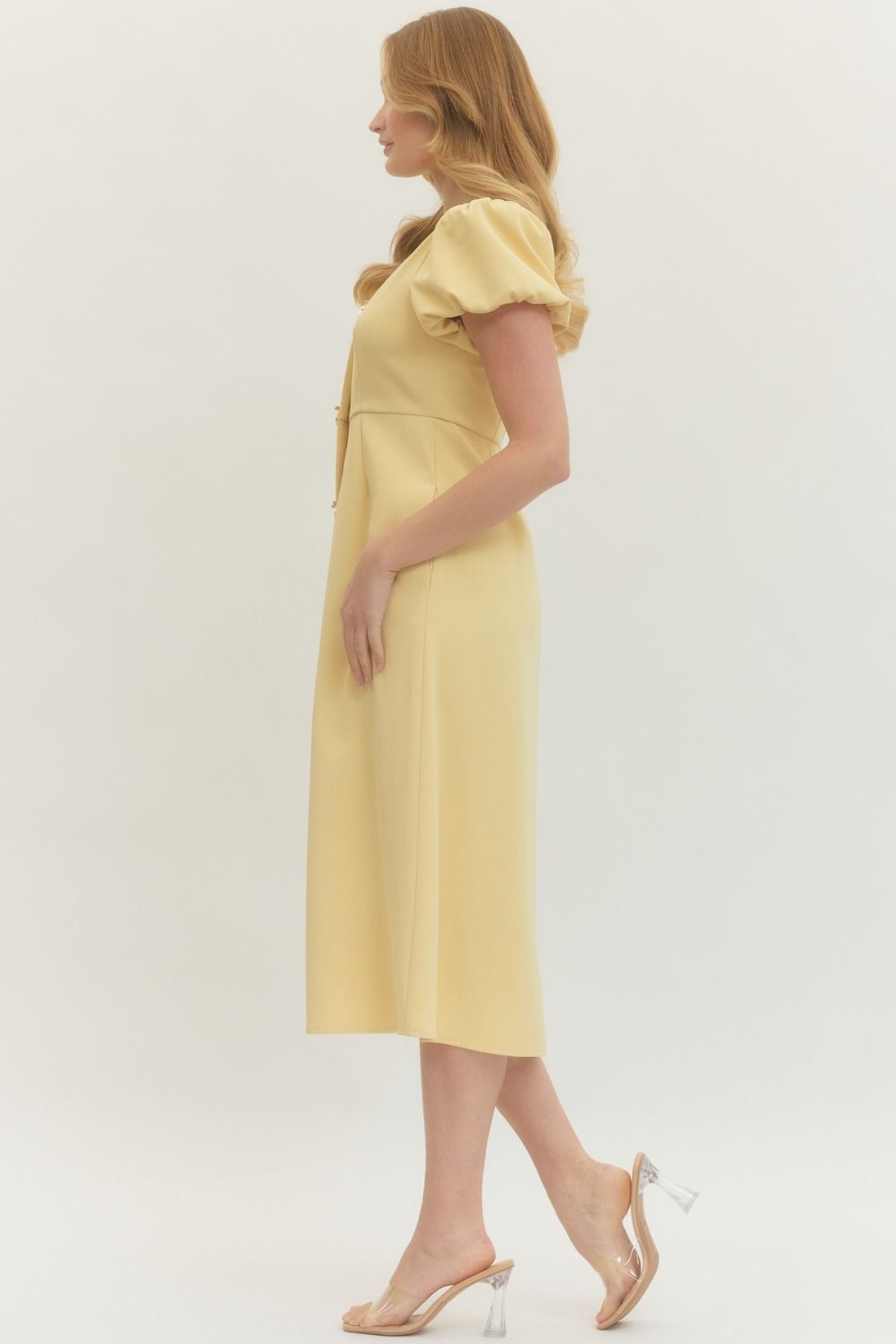 Golden Shell Button Midi Dress By Entro