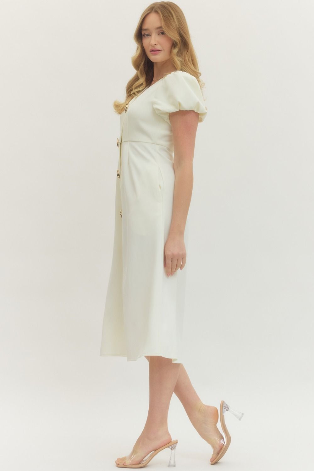 Golden Shell Button Midi Dress By Entro