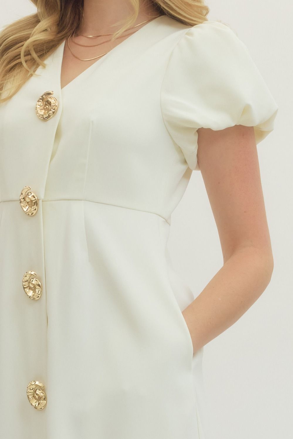 Golden Shell Button Midi Dress By Entro