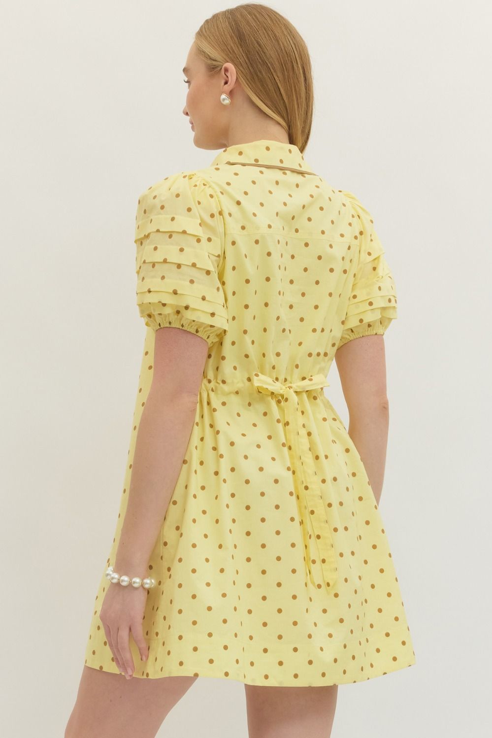 Navy Polka Dot Mini Dress – Puff Sleeve Cotton Dress By Entro