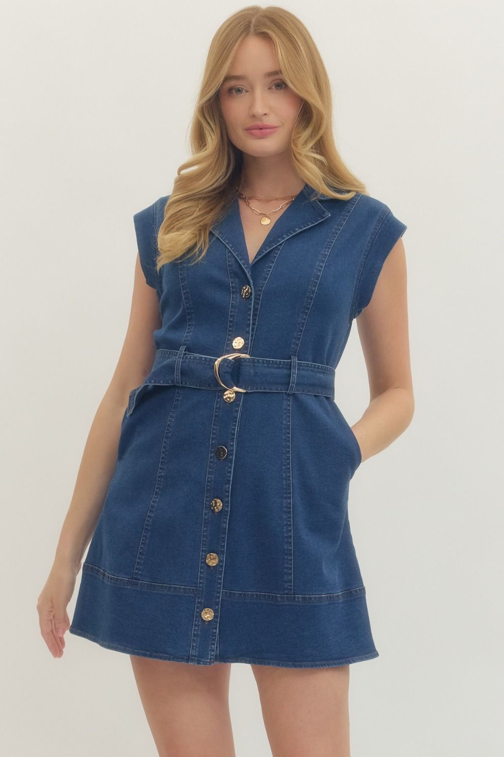 Classic Denim Button Front Mini Dress By Entro