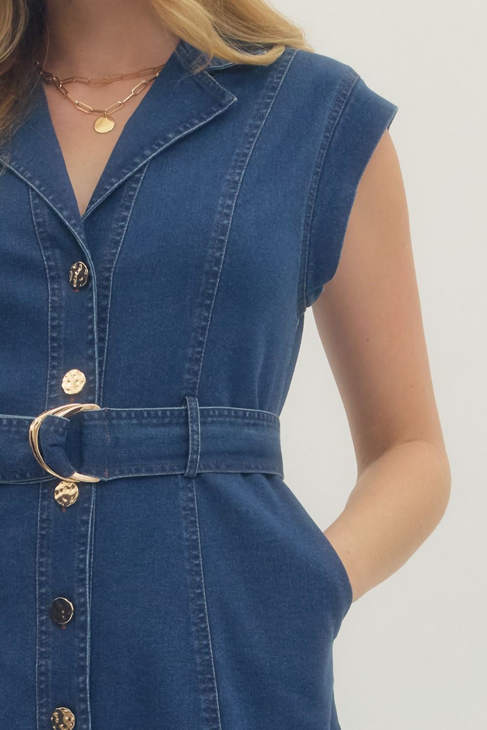 casual belted denim dress with pockets lightweight mini dress women