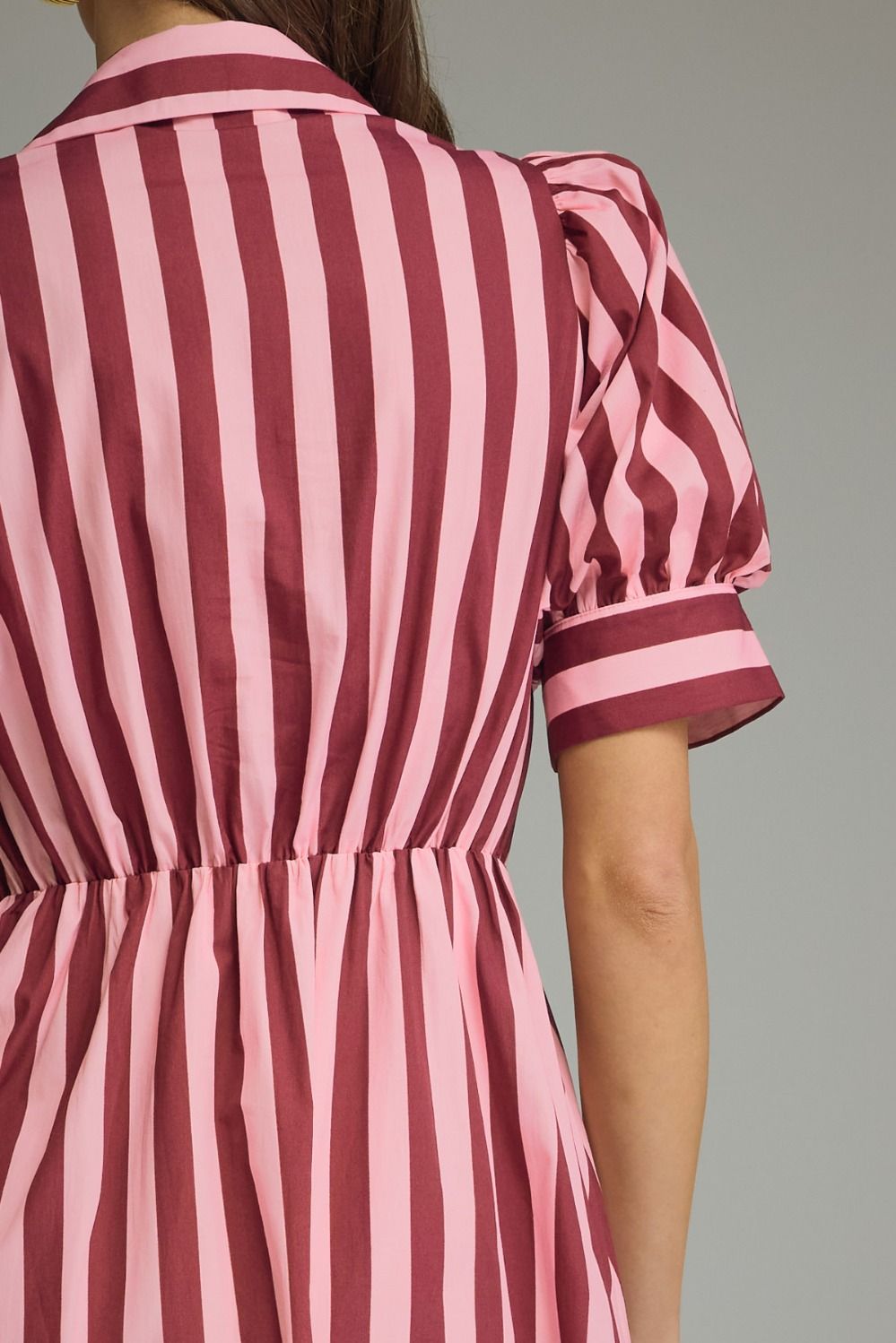 Blushing Bordeaux Striped Bow Midi Dress