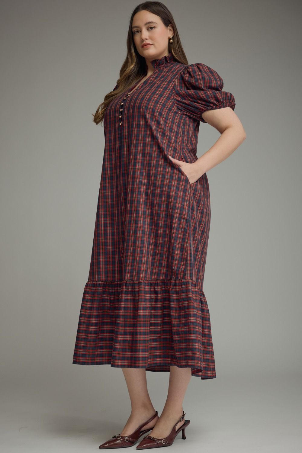 Autumn in Love Plaid Ruffle Midi Dress – Plus Size