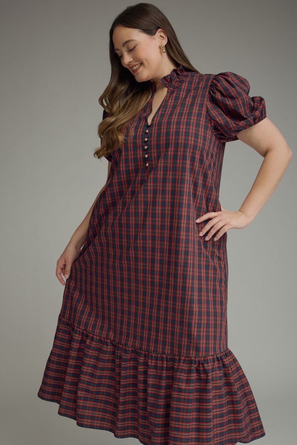 Autumn in Love Plaid Ruffle Midi Dress – Plus Size