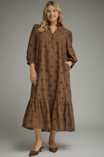 Cocoa Petals Eyelet Midi Dress – Plus Size