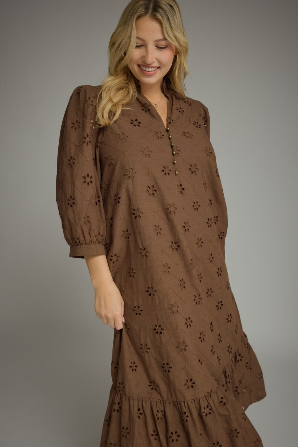 Cocoa Petals Eyelet Midi Dress – Plus Size
