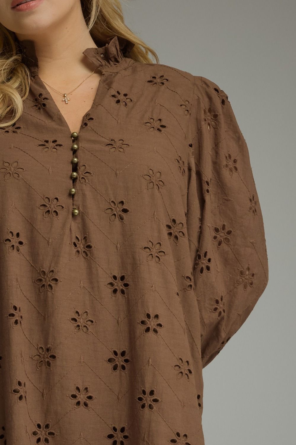 Cocoa Petals Eyelet Midi Dress – Plus Size