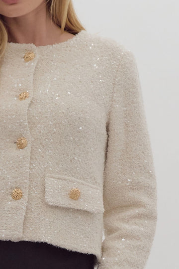 Sequin Embellished Bloucle Jacket Blazer