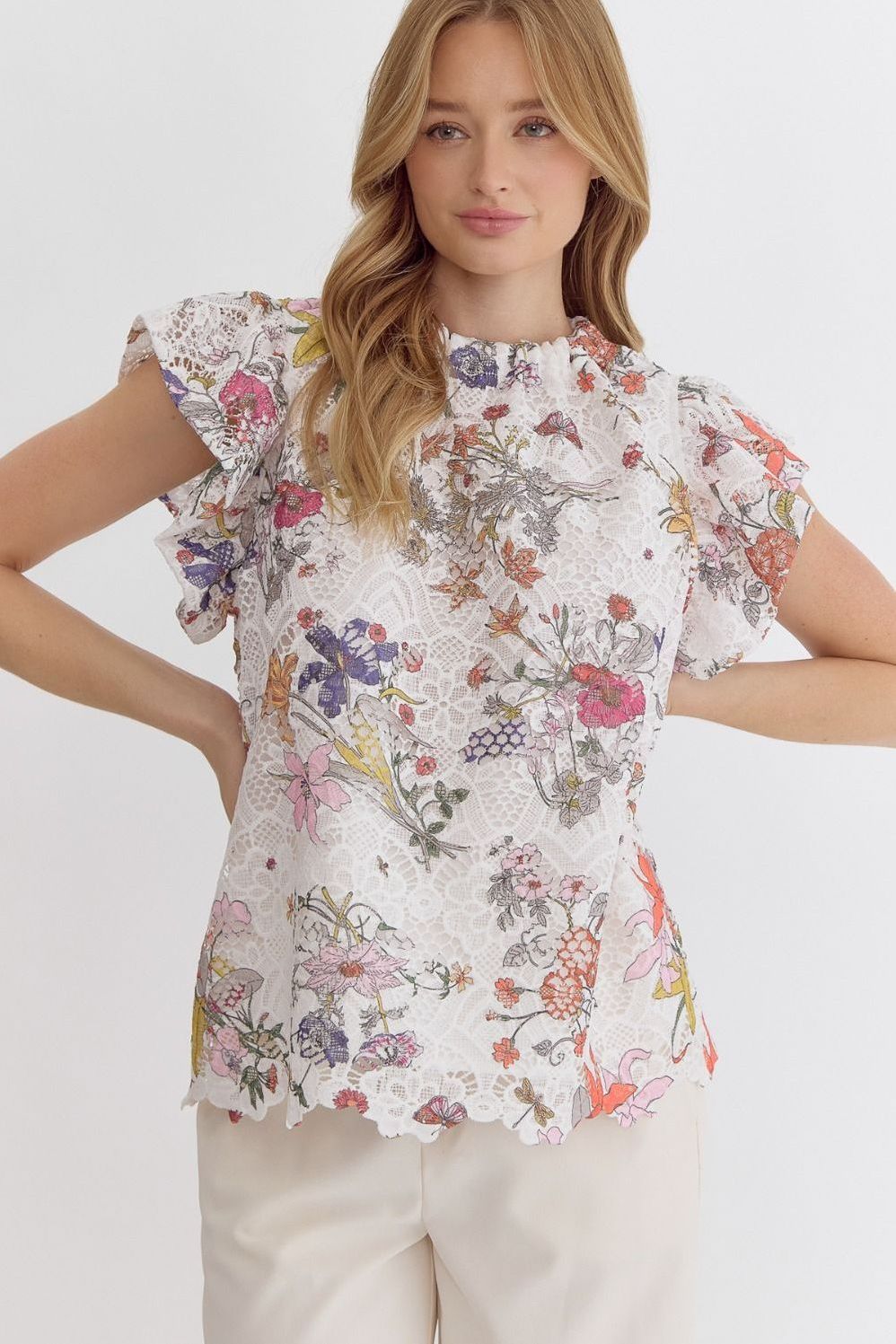 Coquette Floral Lace High Neck Top