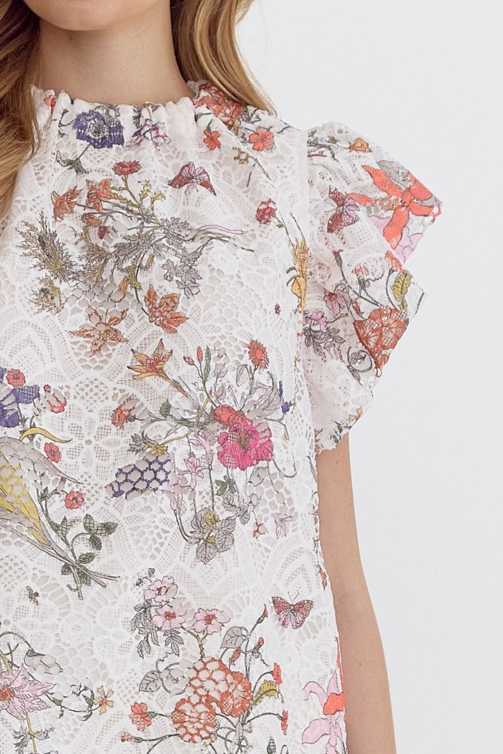 Coquette Floral Lace High Neck Top
