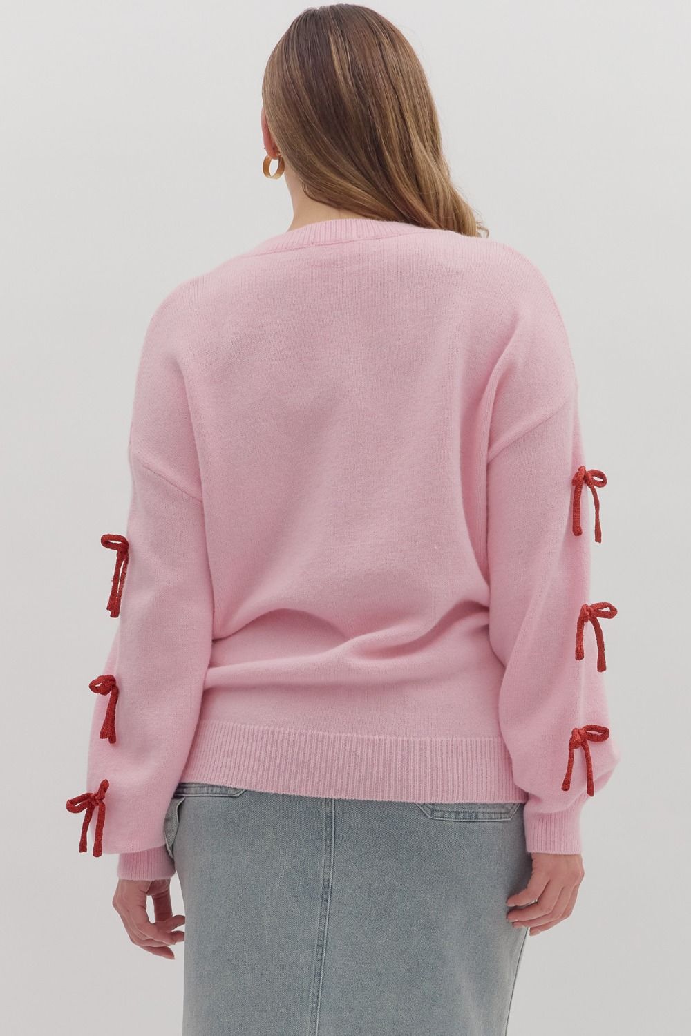 Round Neck Knit Sweater w/ Santa Baby Letter Trim By Entro