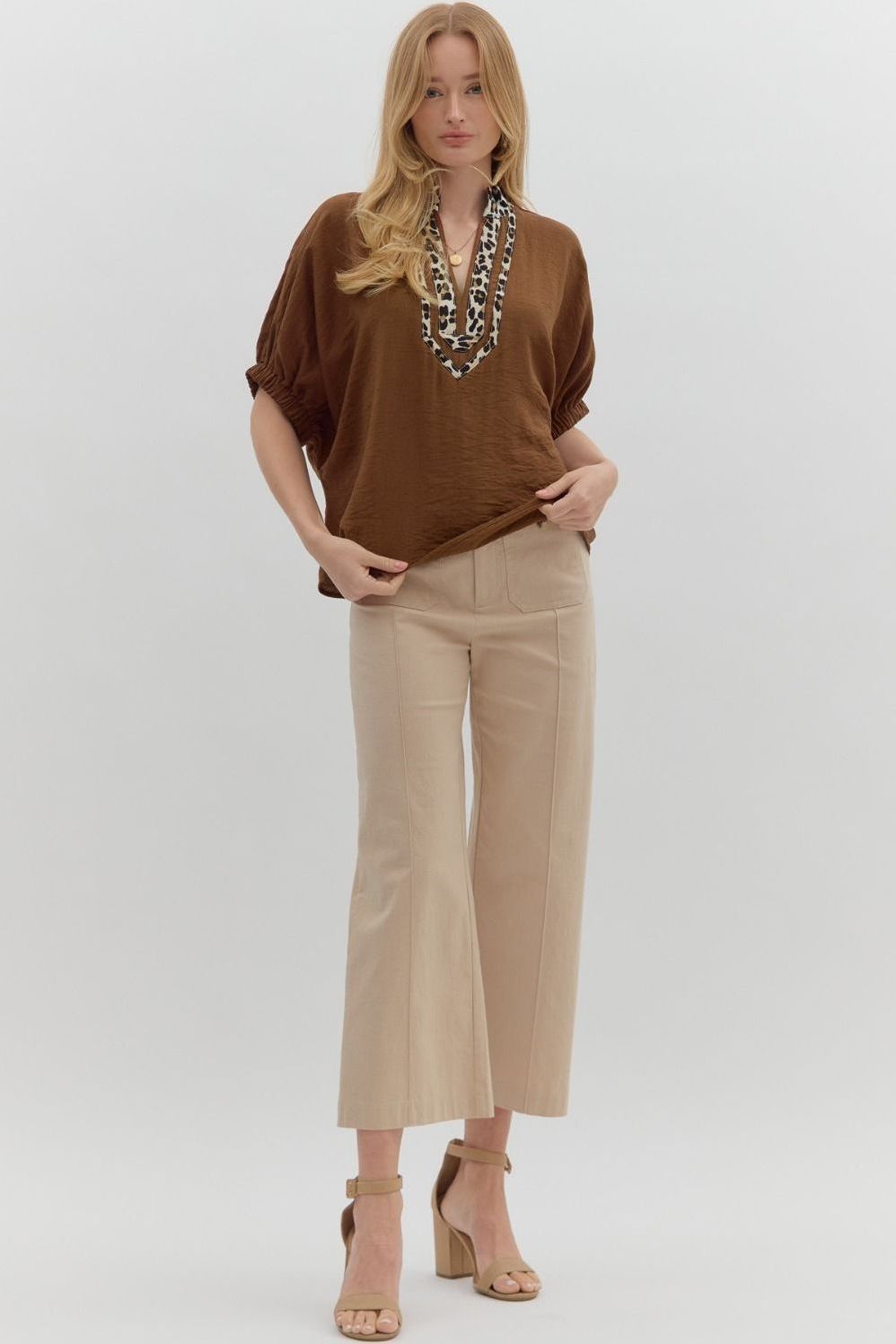 Leopard Caftan Neckline Dolman Top By Entro