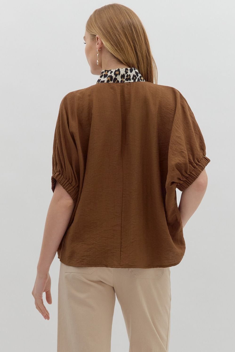 Leopard Caftan Neckline Dolman Top By Entro
