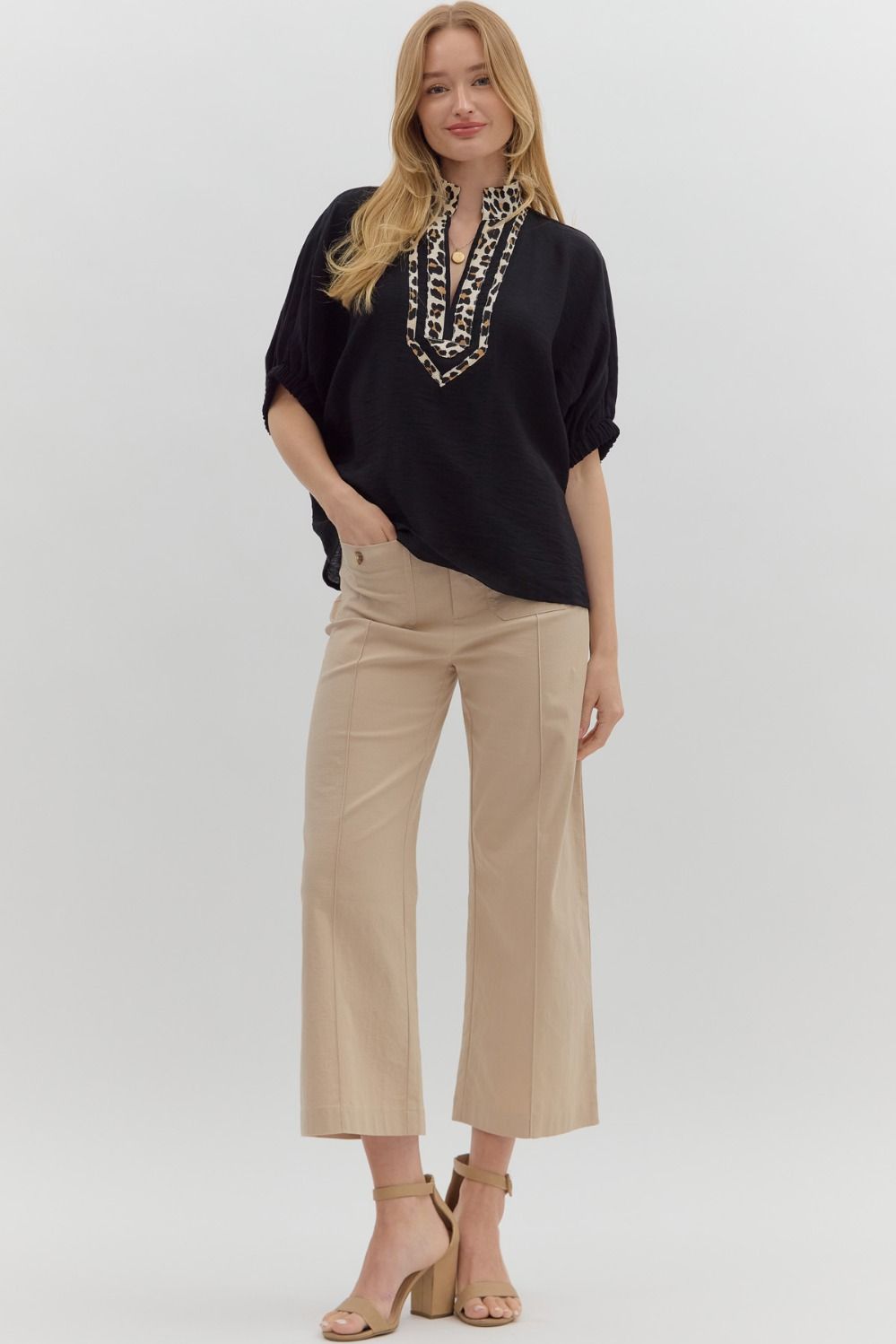 Leopard Caftan Neckline Dolman Top By Entro
