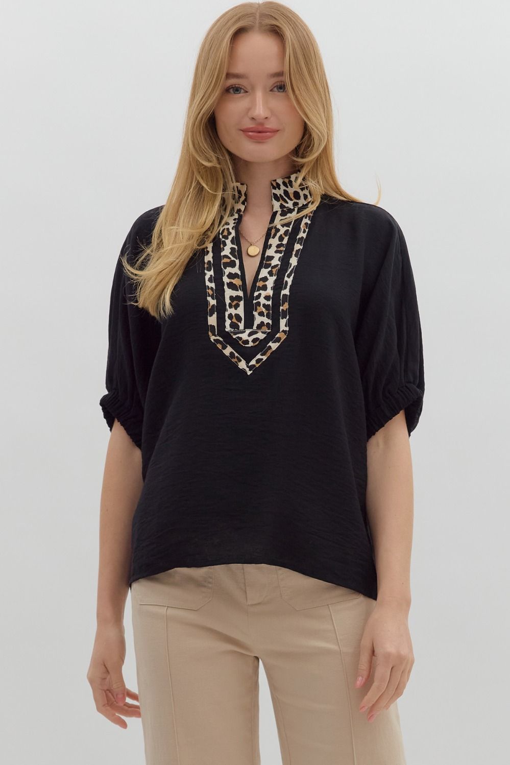 Leopard Caftan Neckline Dolman Top By Entro