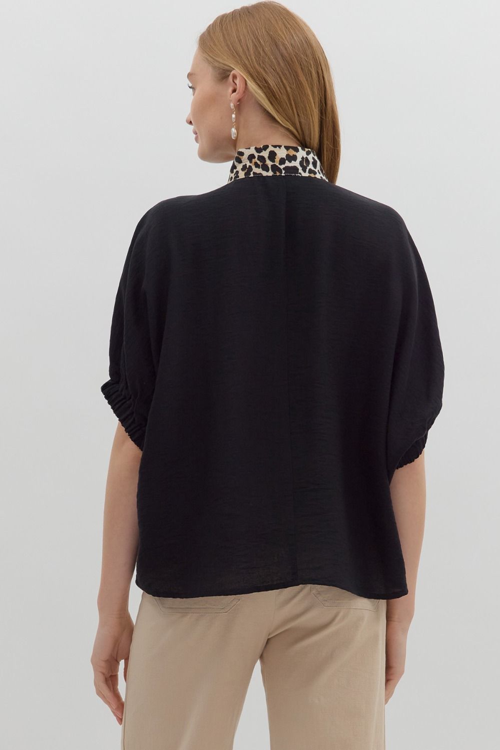 Leopard Caftan Neckline Dolman Top By Entro