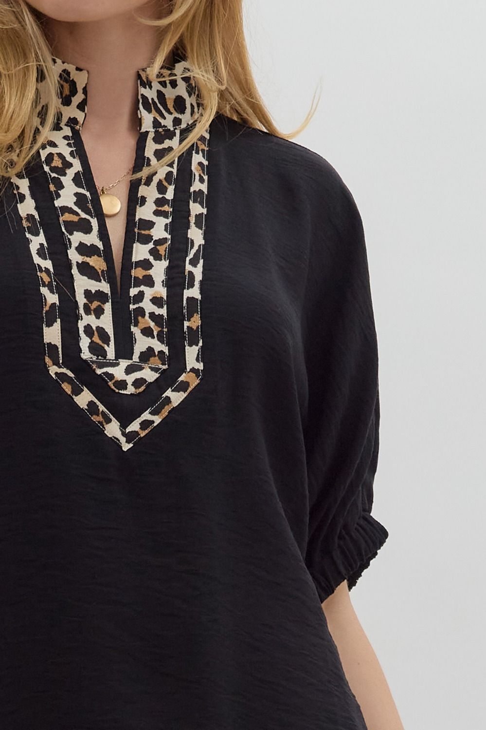 Leopard Caftan Neckline Dolman Top By Entro