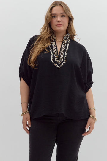 Leopard Caftan Neckline Dolman Top By Entro