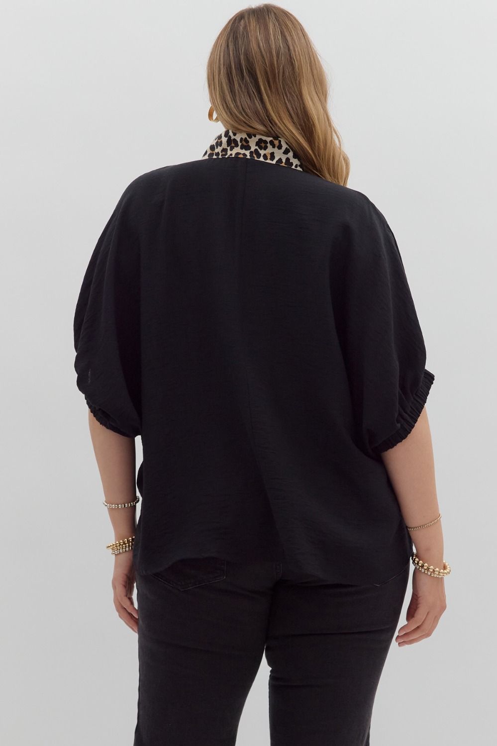 Leopard Caftan Neckline Dolman Top By Entro
