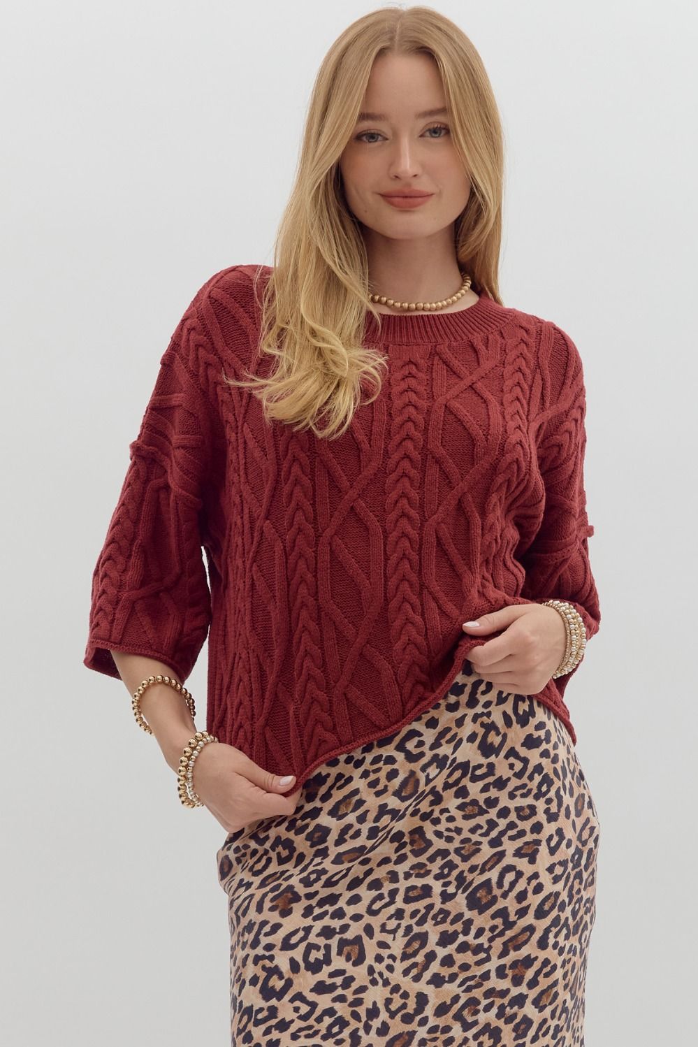 R/D 3/4 Sleeve Pullover Knit Sweater By Entro