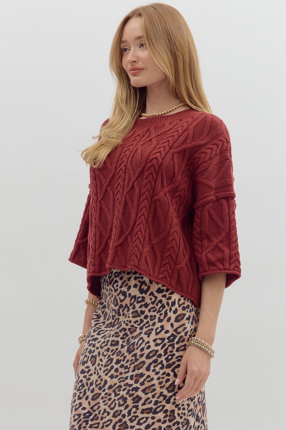 R/D 3/4 Sleeve Pullover Knit Sweater By Entro