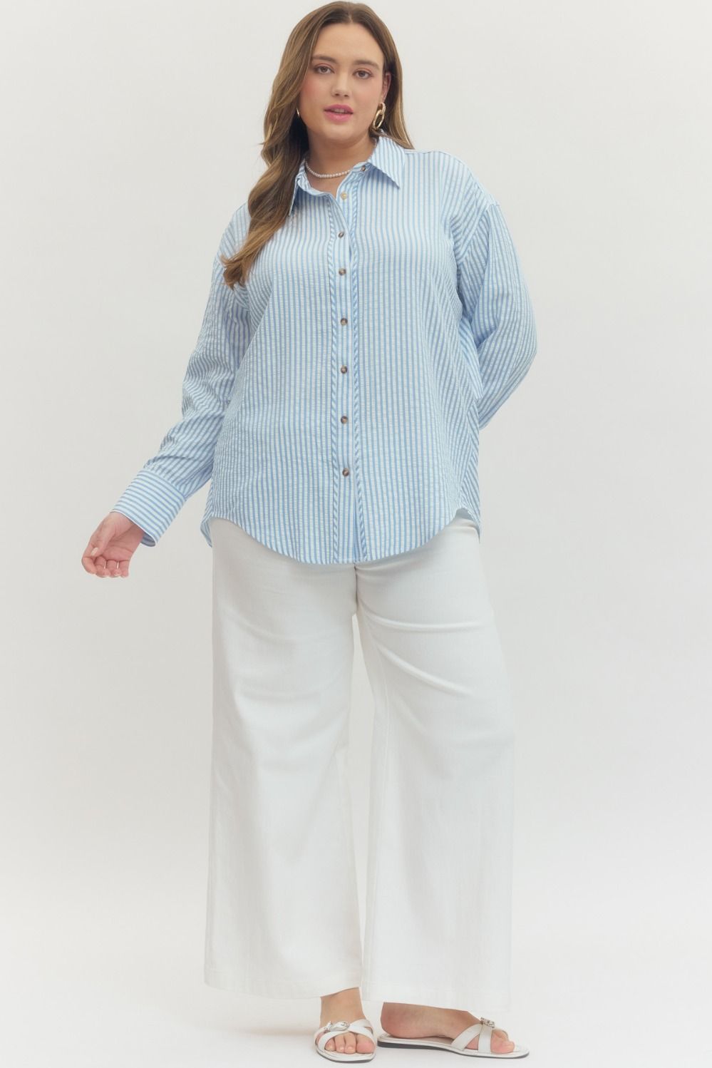 CURVE Salt & Sunshine Striped Button Down By Entro