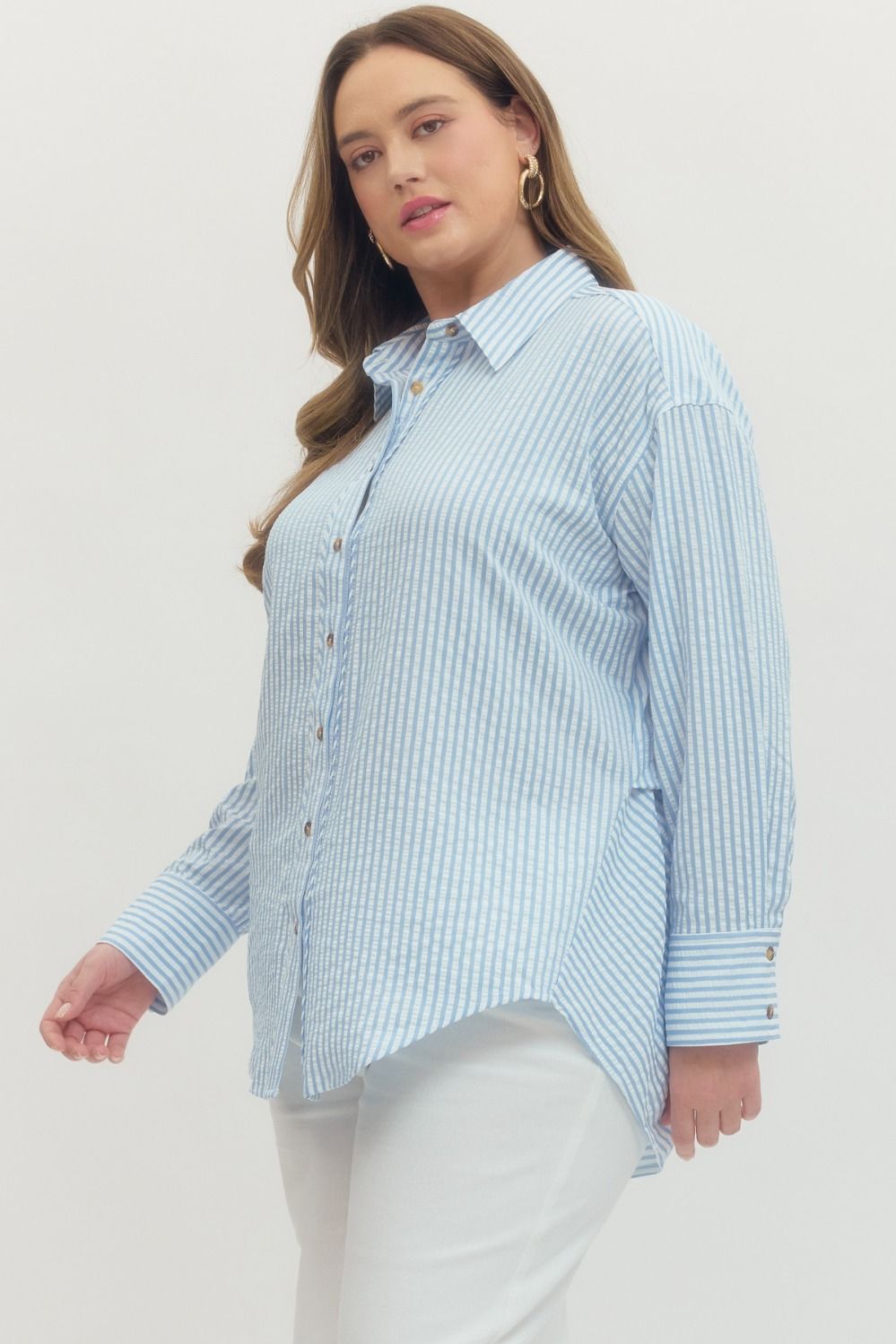 CURVE Salt & Sunshine Striped Button Down By Entro