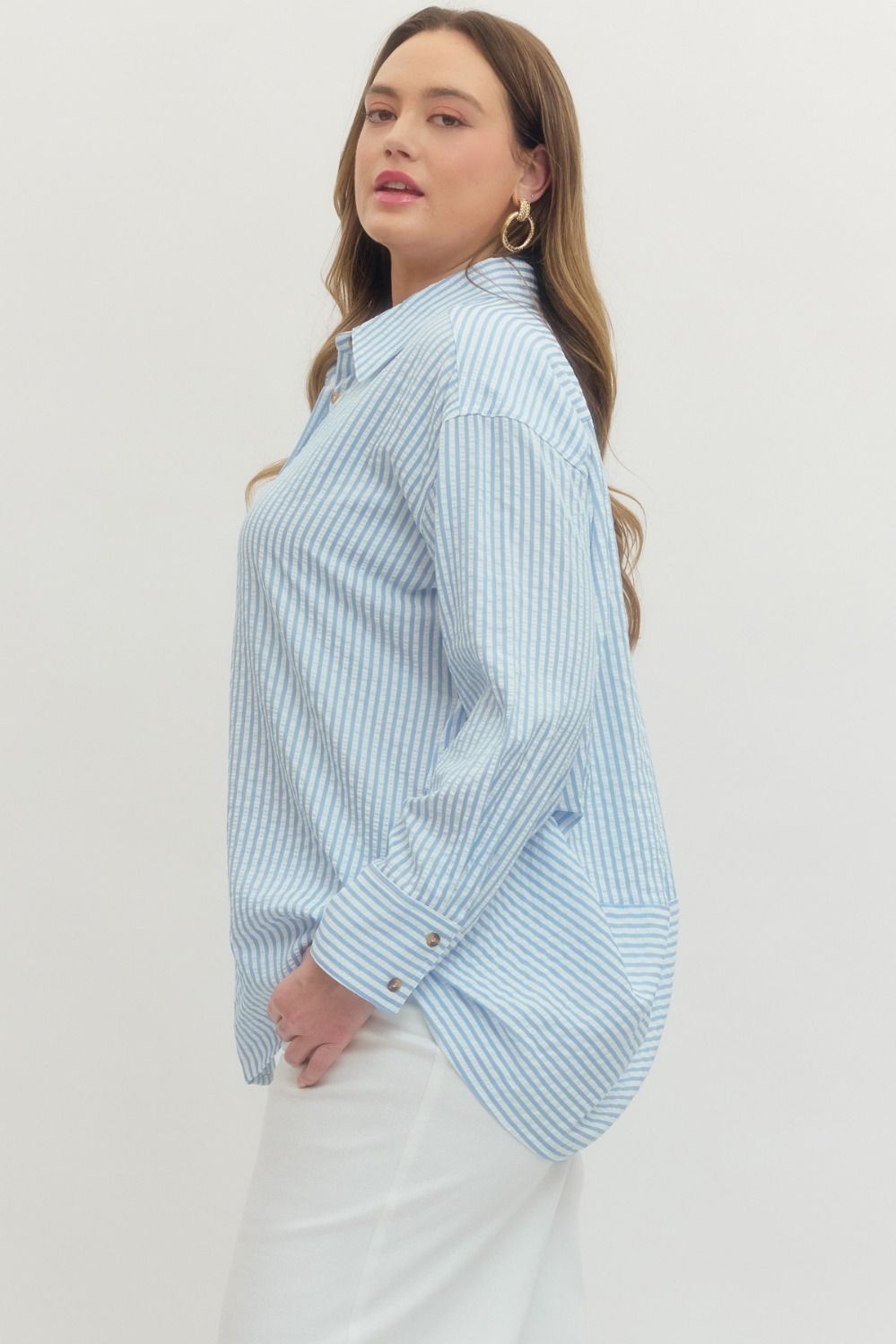 CURVE Salt & Sunshine Striped Button Down By Entro