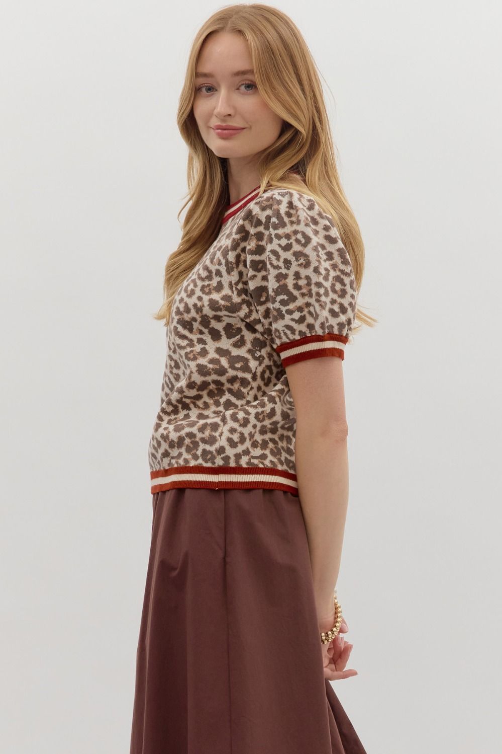 Leopard Pattern Short Puff Sleeve By Entro