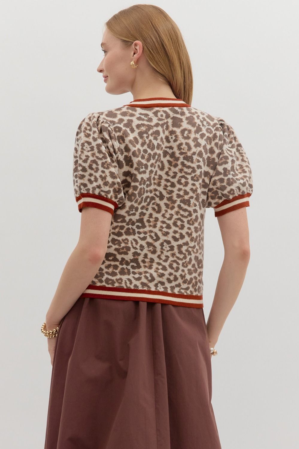 Leopard Pattern Short Puff Sleeve By Entro