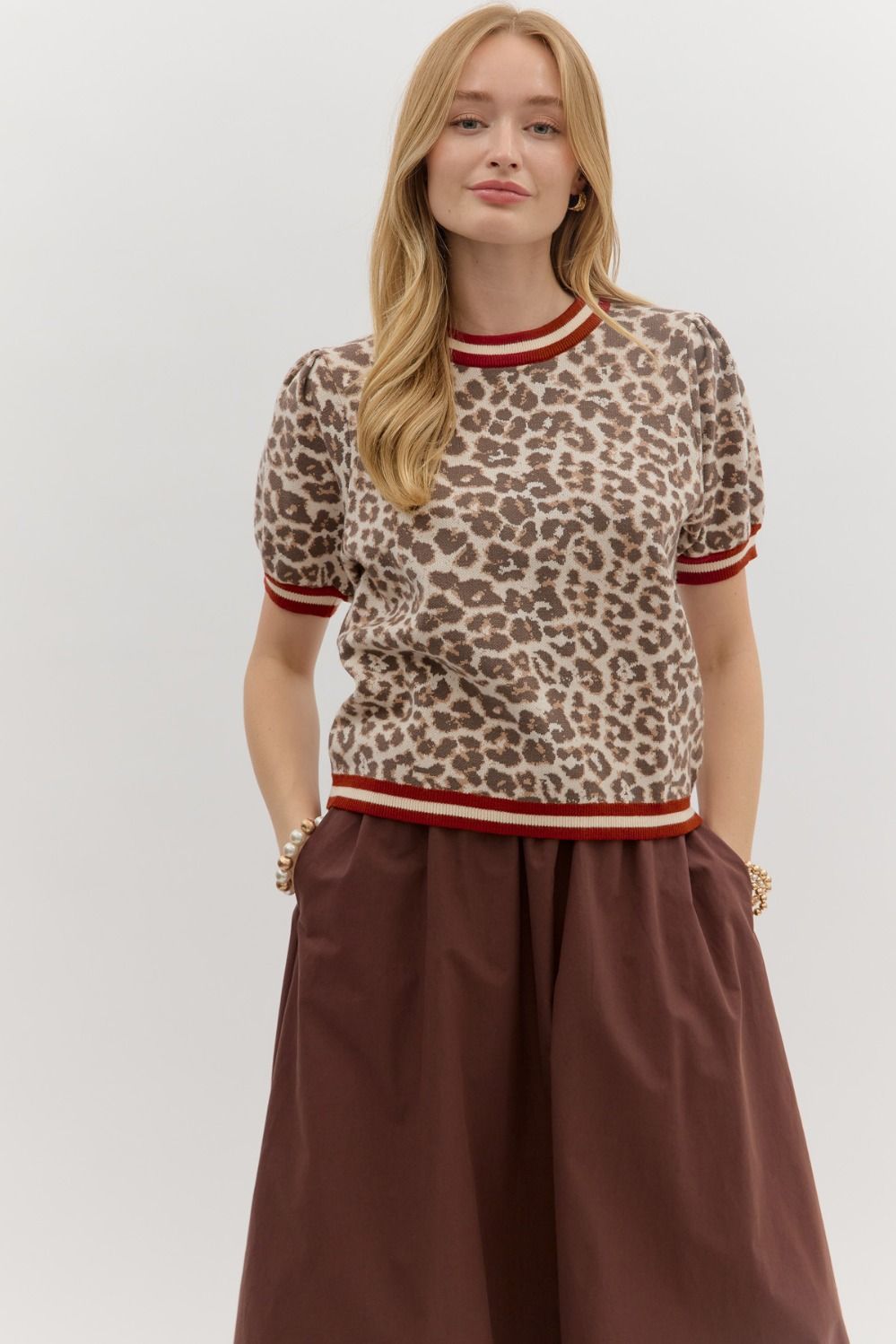 Leopard Pattern Short Puff Sleeve By Entro