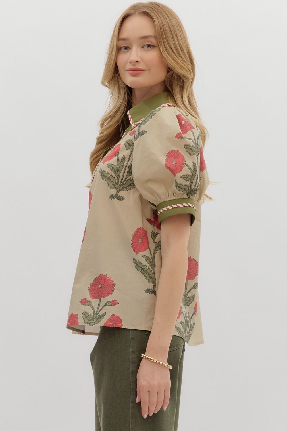 Poppy Puff Sleeve V Neck Blouse By Entro