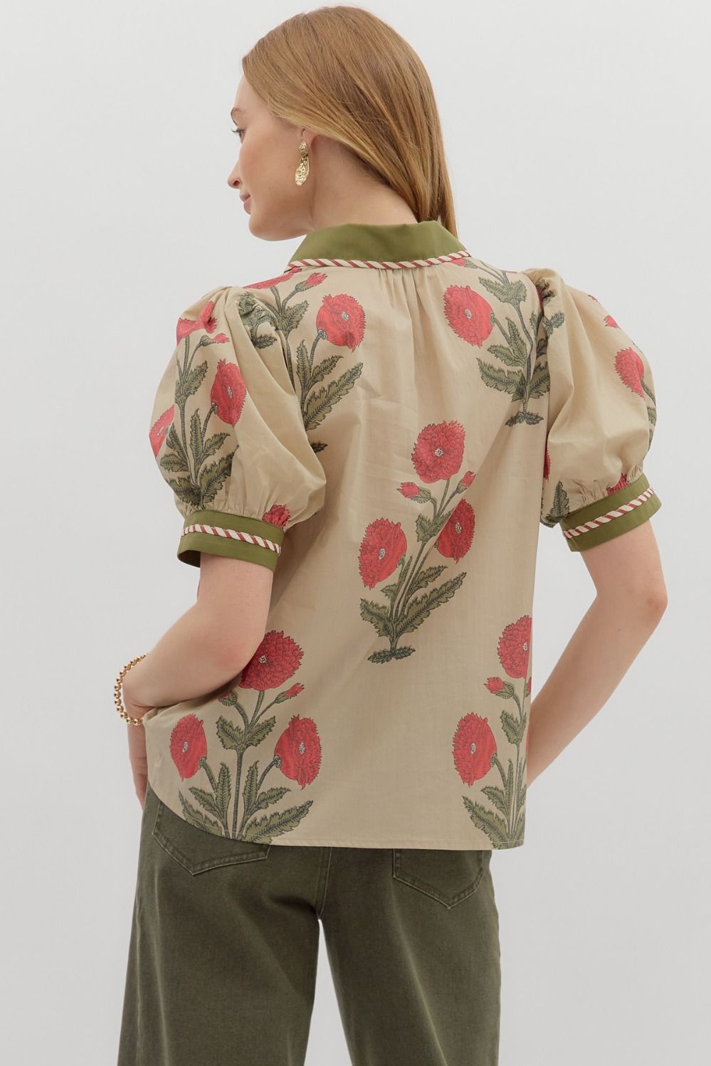 Poppy Puff Sleeve V Neck Blouse By Entro