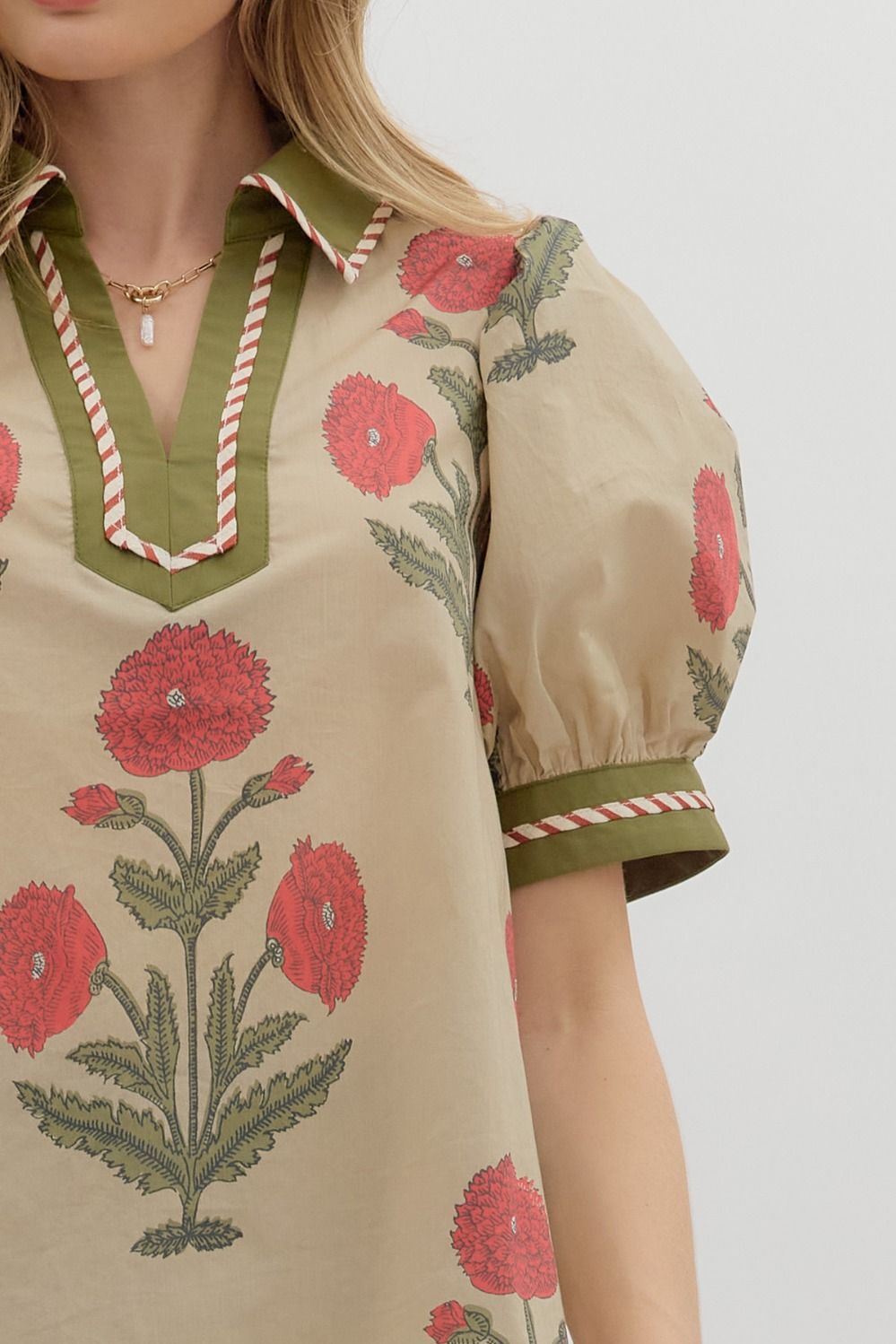 Poppy Puff Sleeve V Neck Blouse By Entro