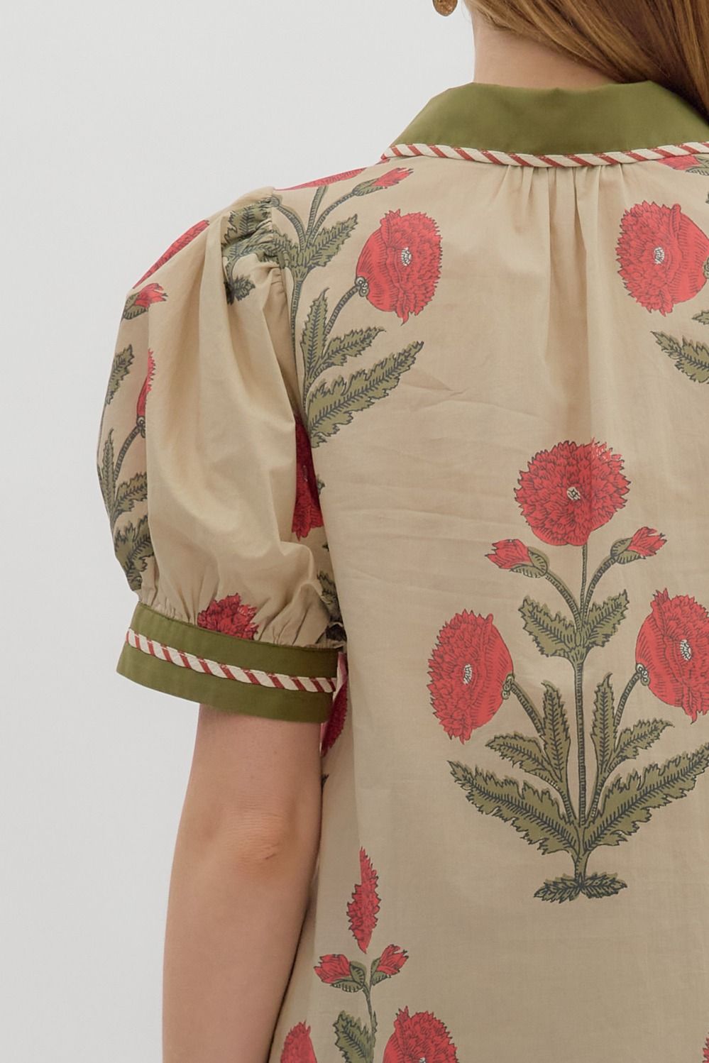 Poppy Puff Sleeve V Neck Blouse By Entro