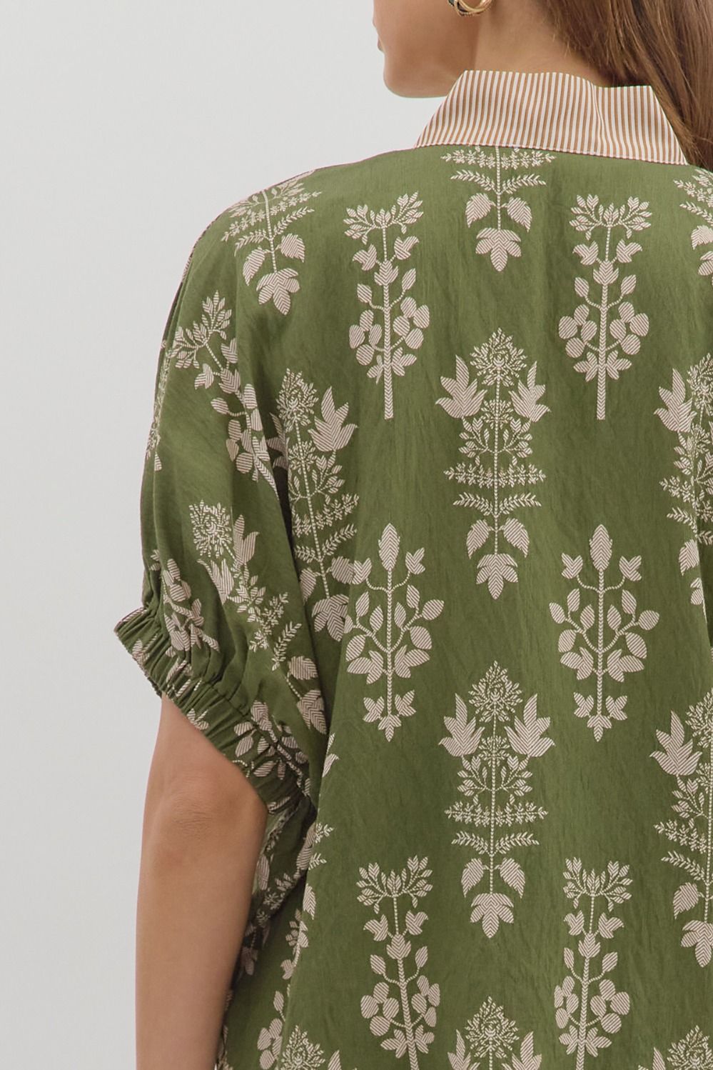 Abstract Botanical Print Short Dolman Sleeve Top By Entro