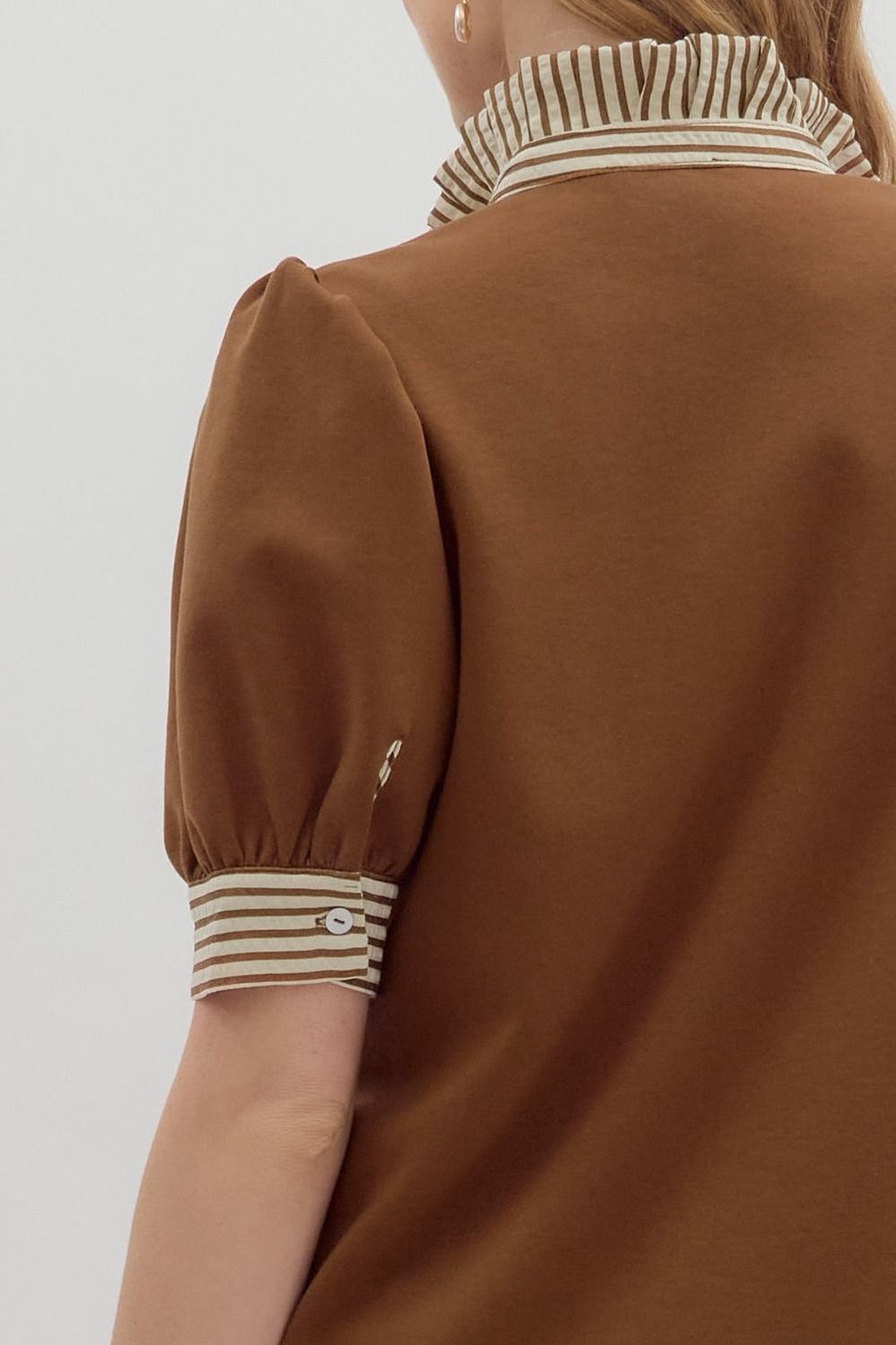 Puff Shoulder Ruffle Neck Top By Entro