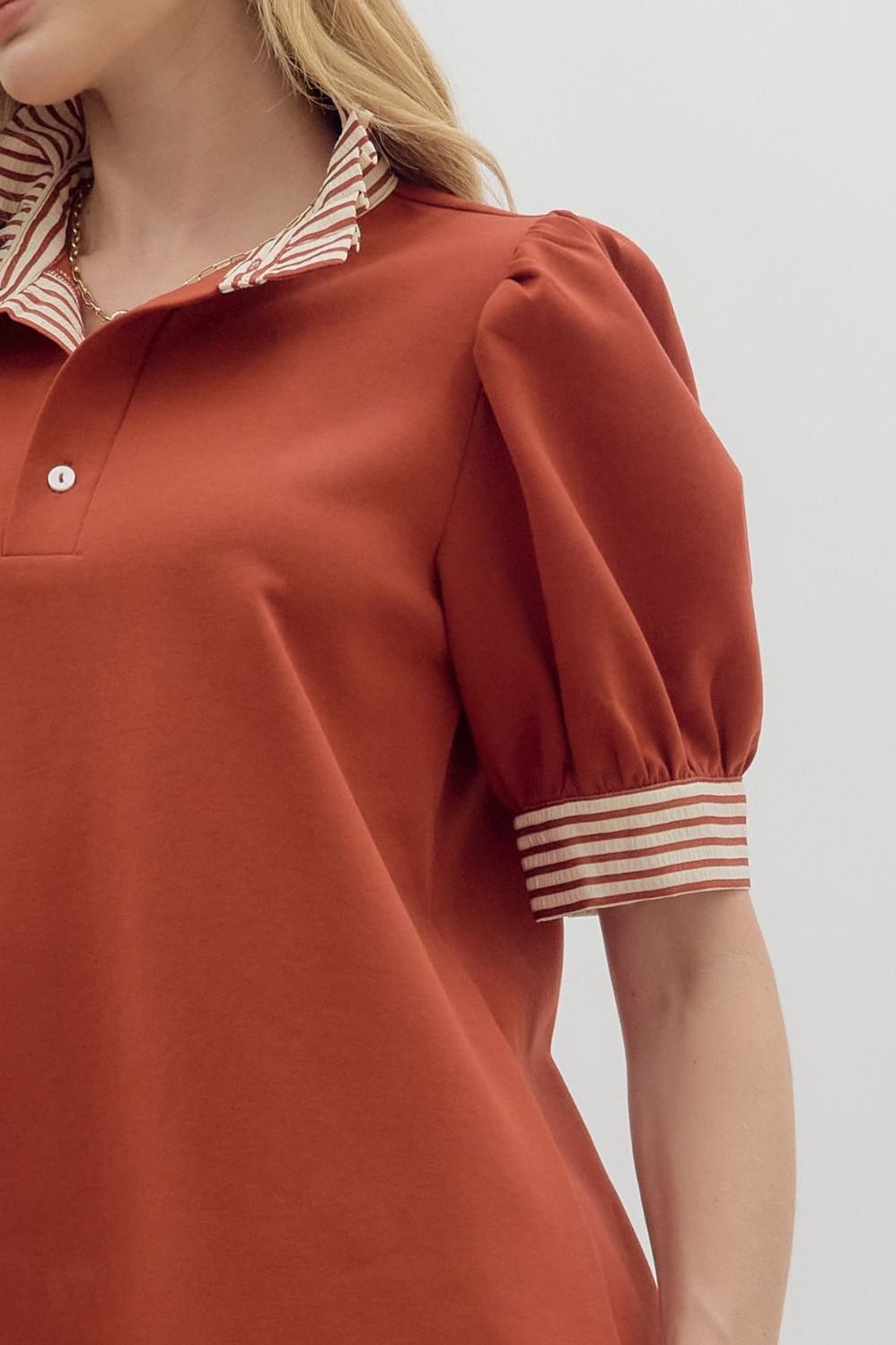 Puff Shoulder Ruffle Neck Top By Entro