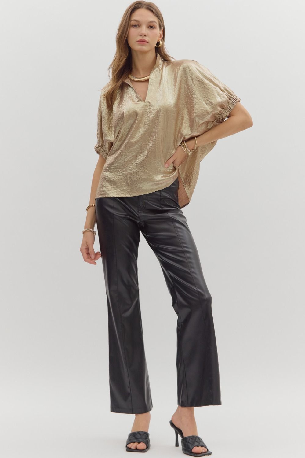 Full Run Metallic Dolman Sleeve Top By Entro