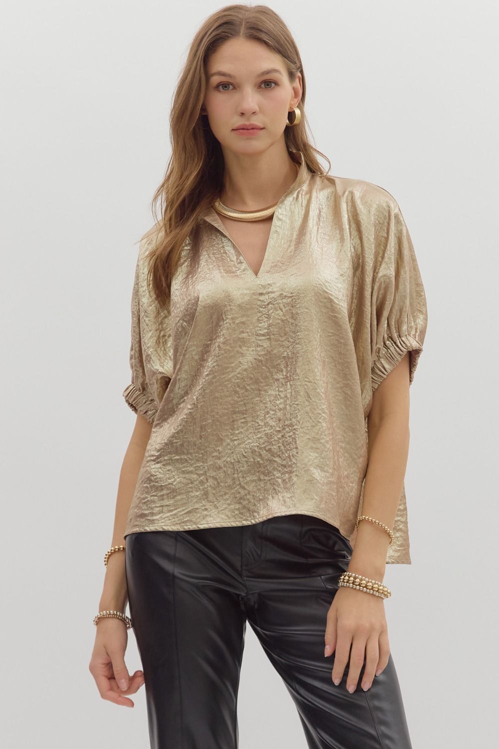 Full Run Metallic Dolman Sleeve Top By Entro