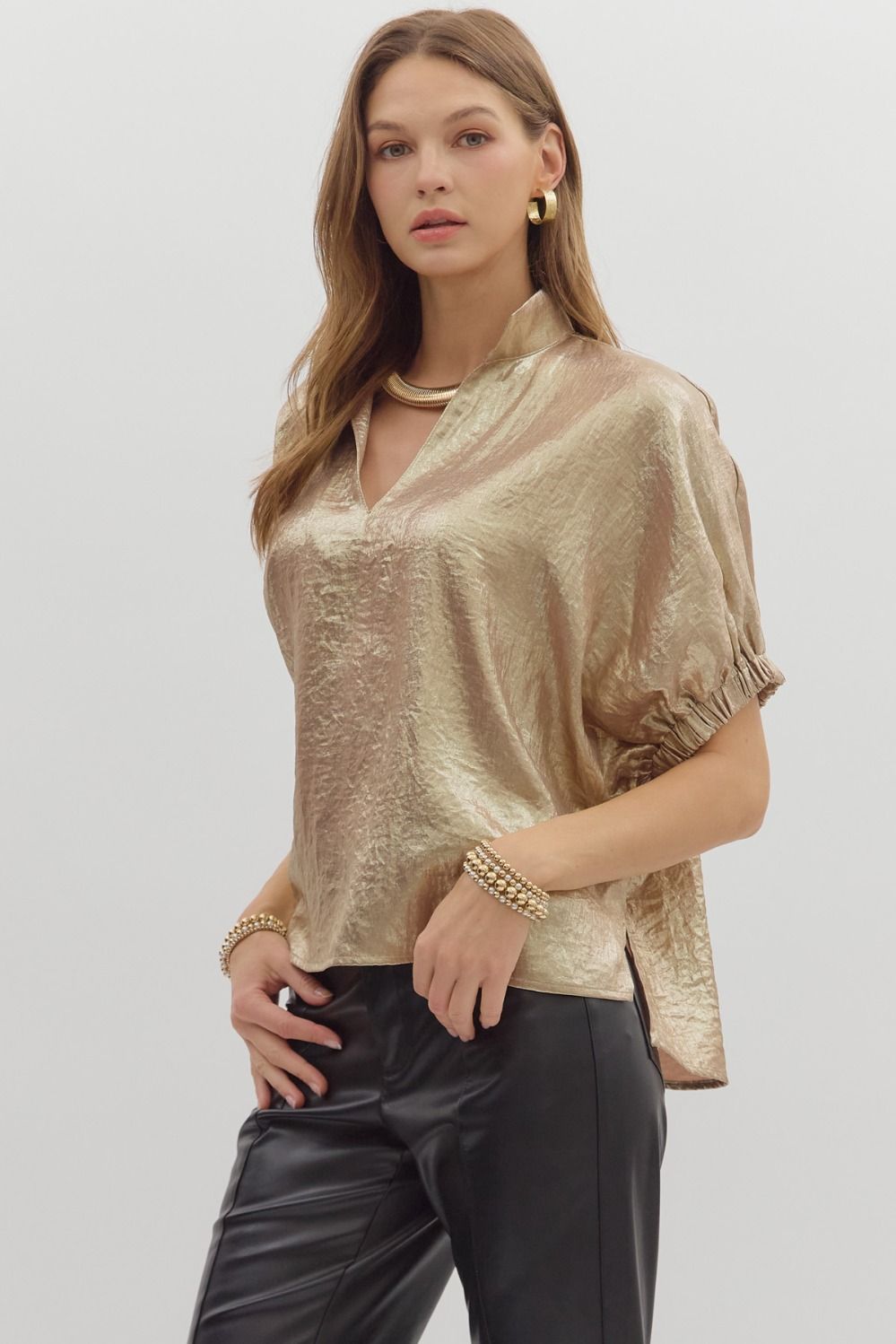 Full Run Metallic Dolman Sleeve Top By Entro