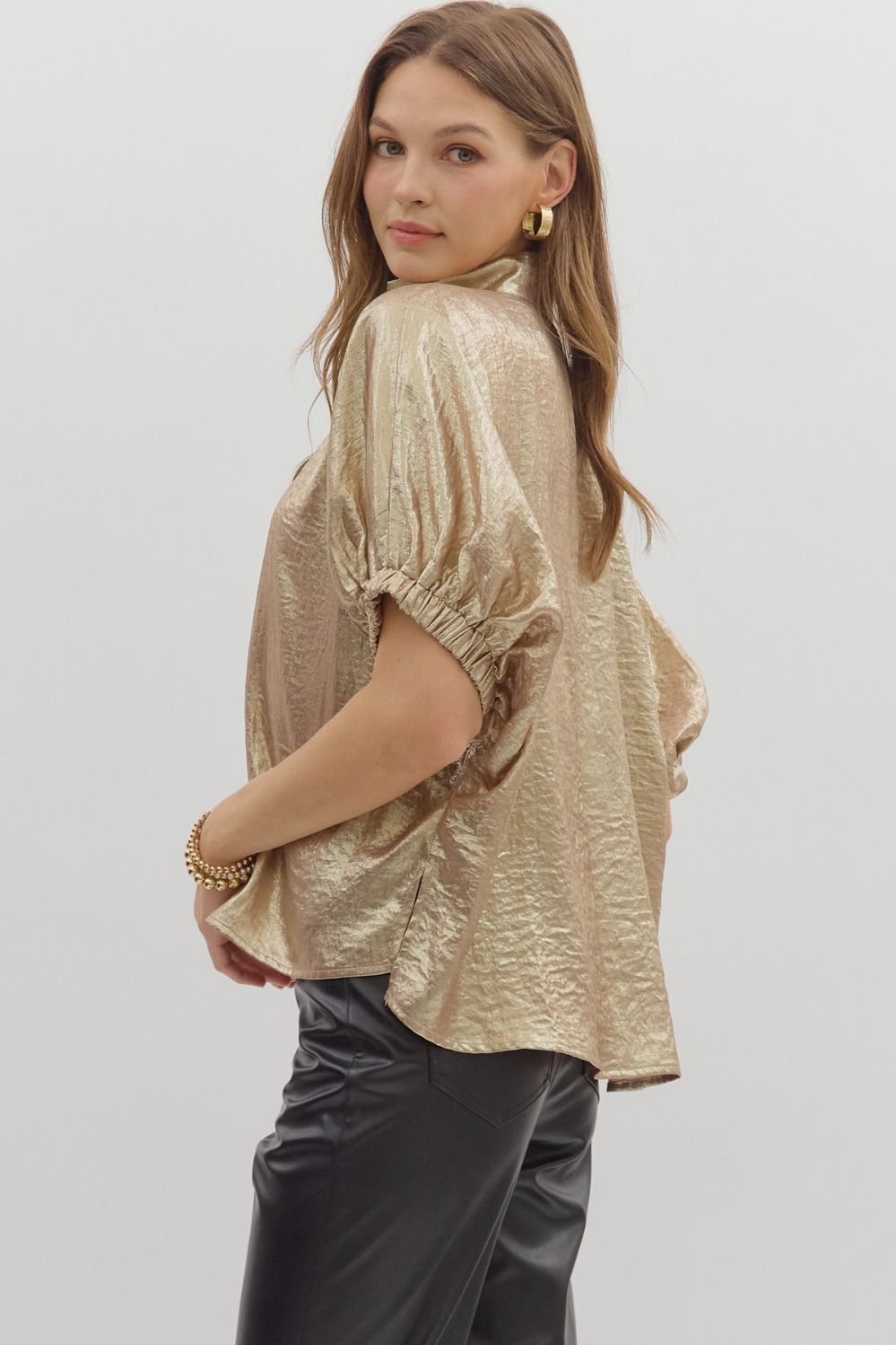 Full Run Metallic Dolman Sleeve Top By Entro