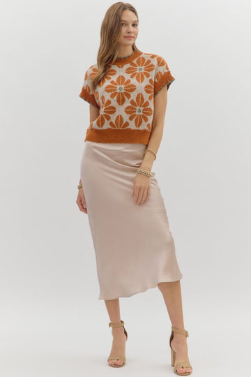 Floral Pattern Cropped Pullover Sweater Top By Entro